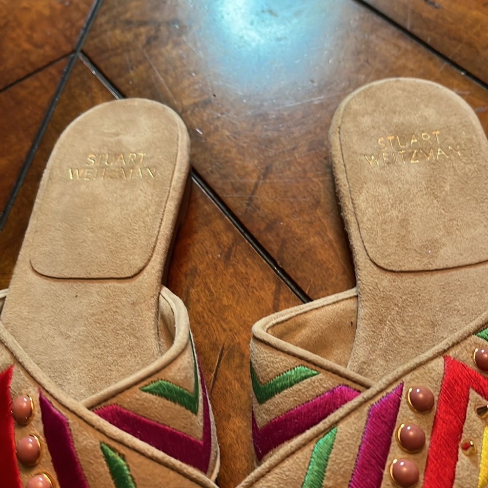 Stuart Weitzman Multi Colored Suede Slip On Sanda… - image 5